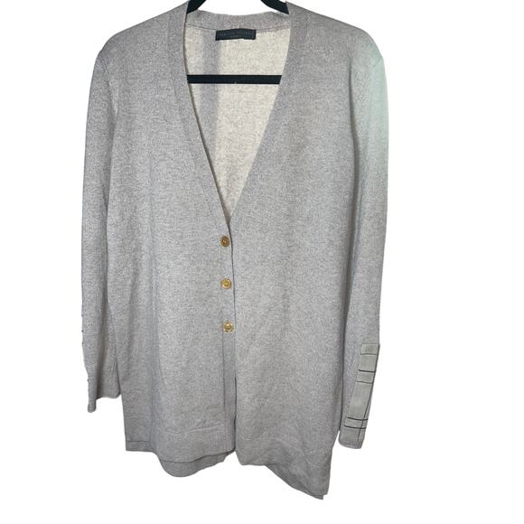 Fabiana Filippi 100% Cashmere Cardigan w/ Leather Trim – Beige – Size M - Picture 1 of 8